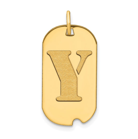 14K Yellow Gold Polished Letter Y Initial Dog Tag Pendant