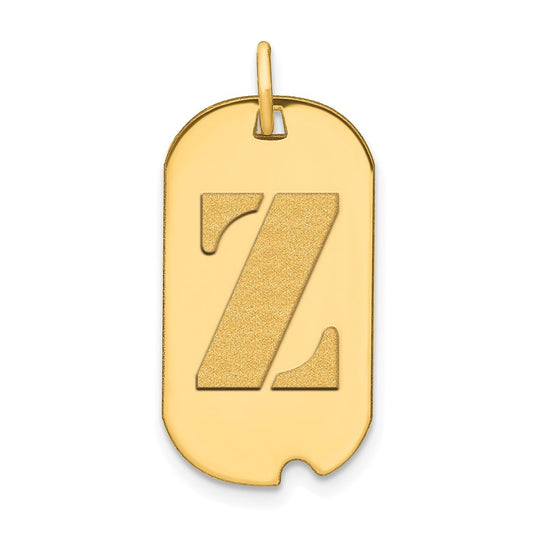 14K Yellow Gold Polished Letter Z Initial Dog Tag Pendant