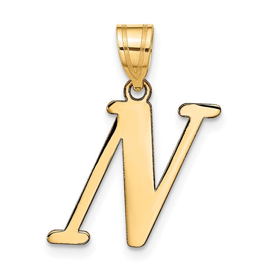 14K Yellow Gold Polished Letter N Initial Pendant