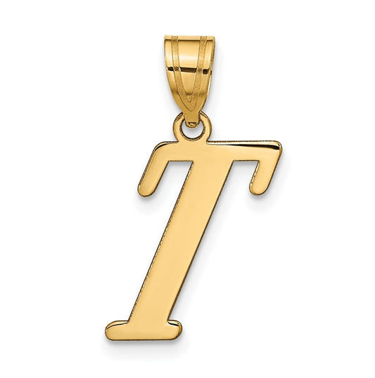 14K Yellow Gold Polished Letter T Initial Pendant