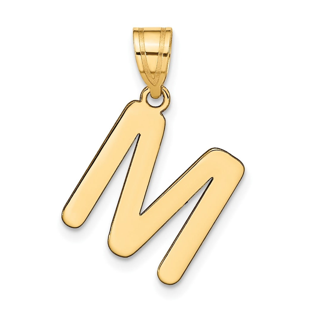 14K Yellow Gold Polished Bubble Letter M Initial Pendant