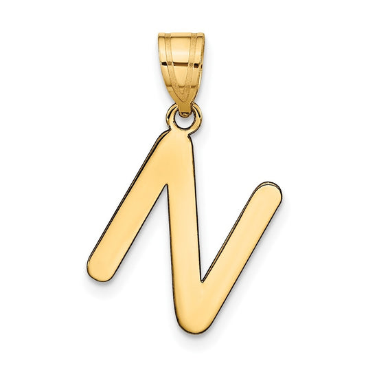 14K Yellow Gold Polished Bubble Letter N Initial Pendant