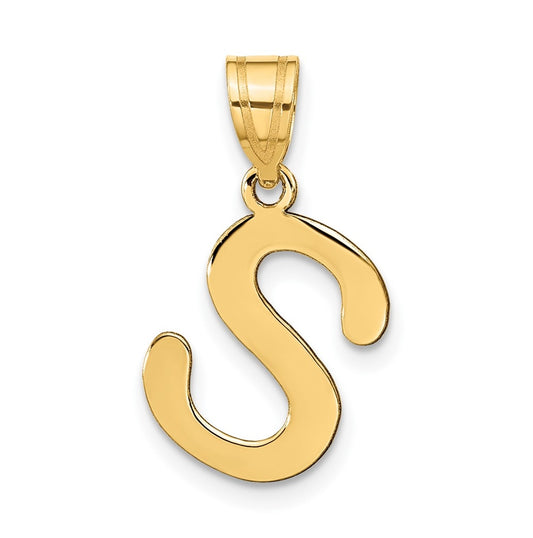 14K Yellow Gold Polished Bubble Letter S Initial Pendant
