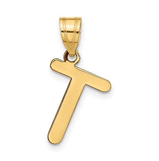 14K Yellow Gold Polished Bubble Letter T Initial Pendant