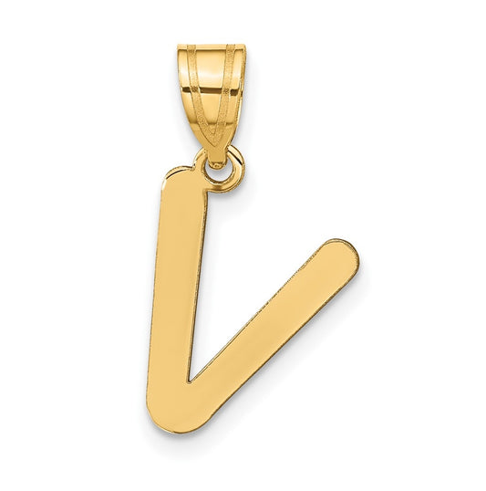 14K Yellow Gold Polished Bubble Letter V Initial Pendant