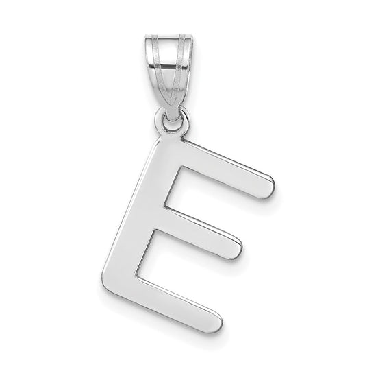 14K White Gold Polished Bubble Letter E Initial Pendant