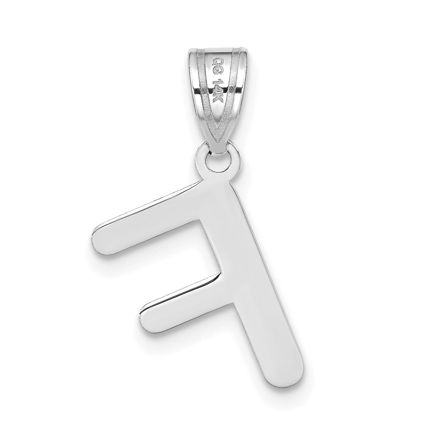 14K White Gold Polished Bubble Letter F Initial Pendant
