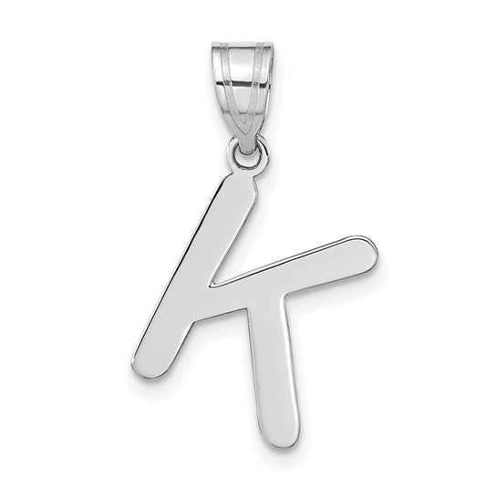 14K White Gold Polished Bubble Letter K Initial Pendant