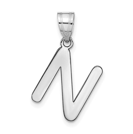 14K White Gold Polished Bubble Letter N Initial Pendant