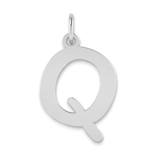 14K White Gold Polished Bubble Letter Q Initial Pendant