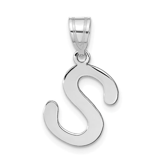 14K White Gold Polished Bubble Letter S Initial Pendant