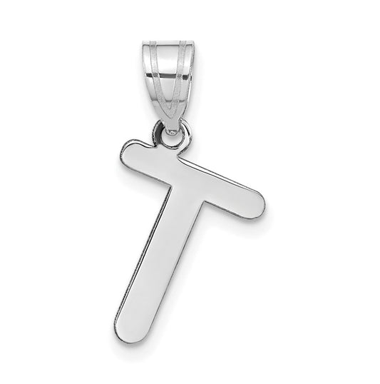 14K White Gold Polished Bubble Letter T Initial Pendant