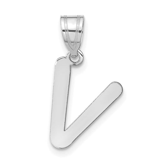14K White Gold Polished Bubble Letter V Initial Pendant