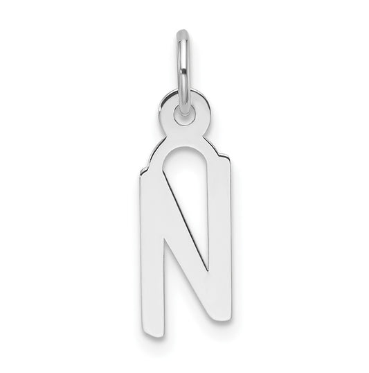14K White Gold  Slanted Block Letter N Initial Charm