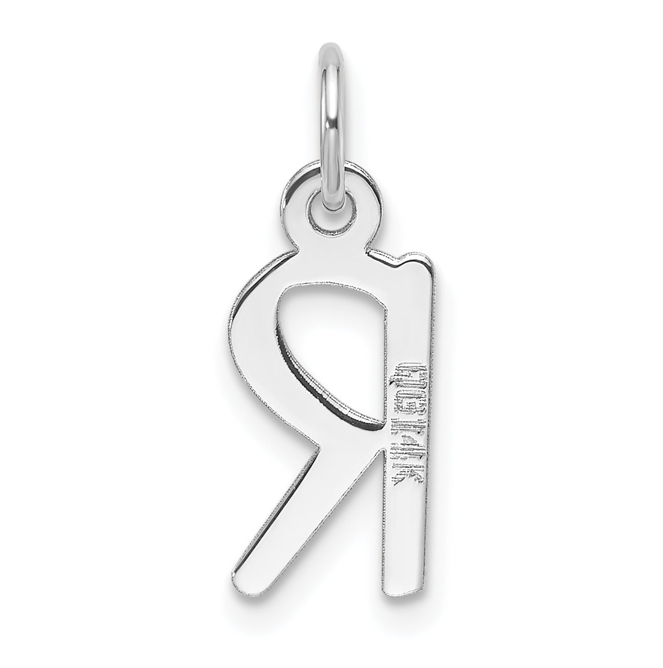 14K White Gold  Slanted Block Letter R Initial Charm