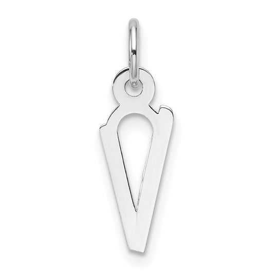 14K White Gold  Slanted Block Letter V Initial Charm
