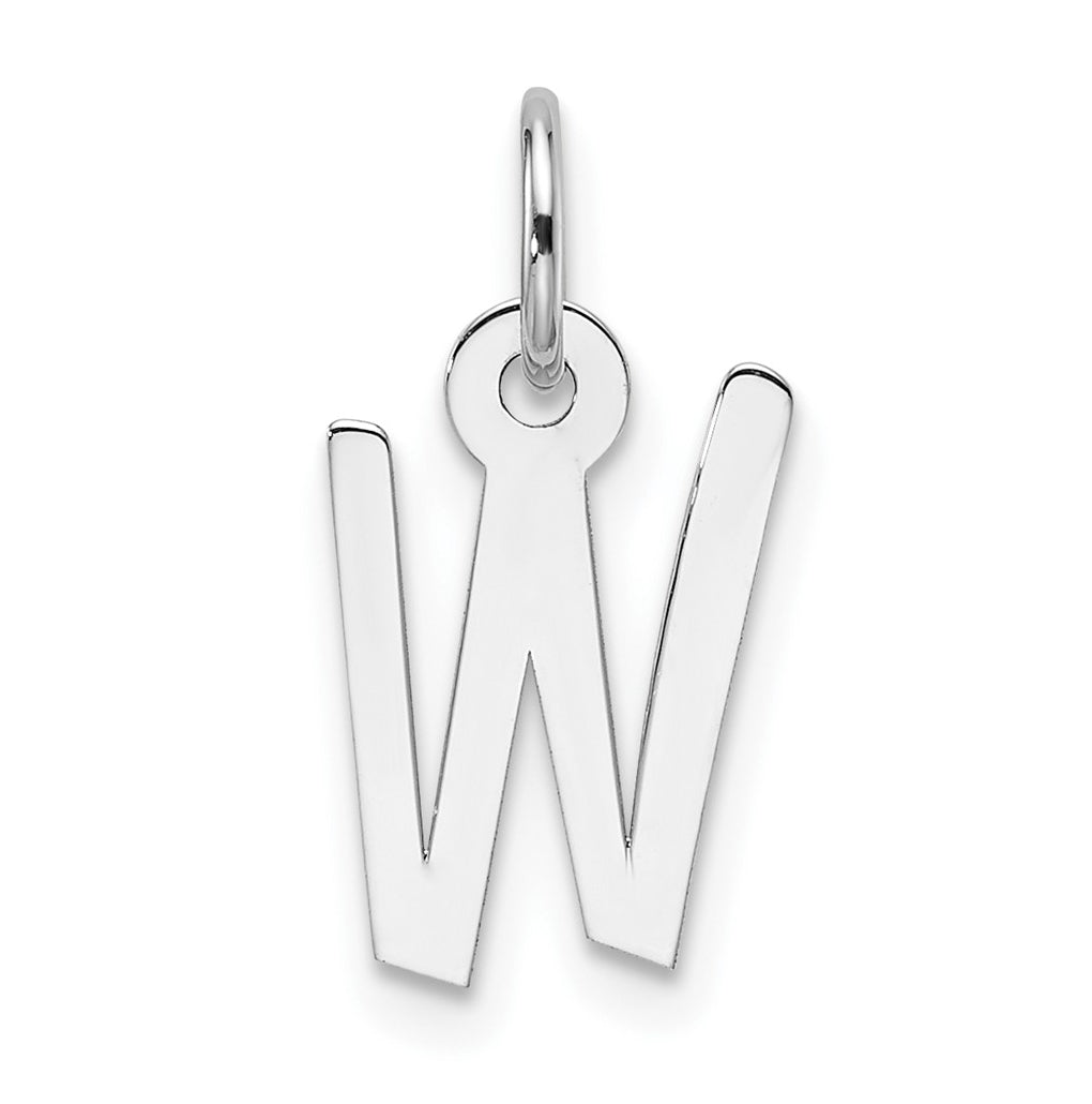14K White Gold  Slanted Block Letter W Initial Charm