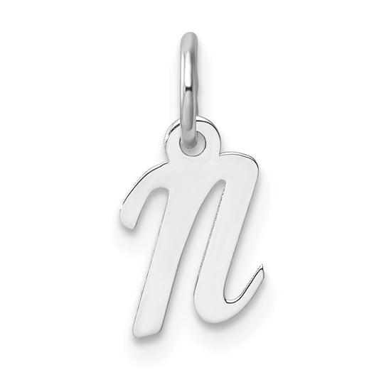 14k White Gold Small Script Letter N Initial Charm