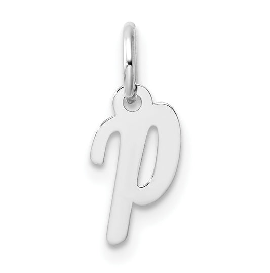 14k White Gold Small Script Letter P Initial Charm