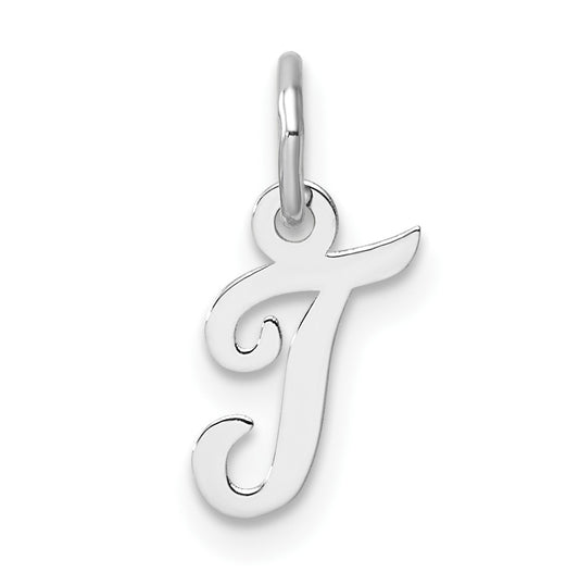 14k White Gold Small Script Letter T Initial Charm