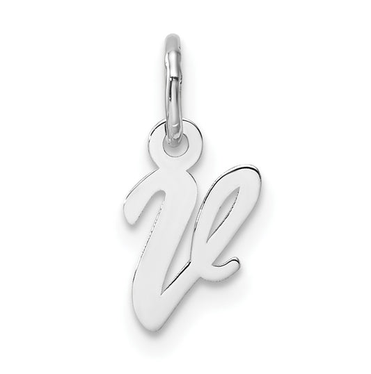 14k White Gold Small Script Letter V Initial Charm