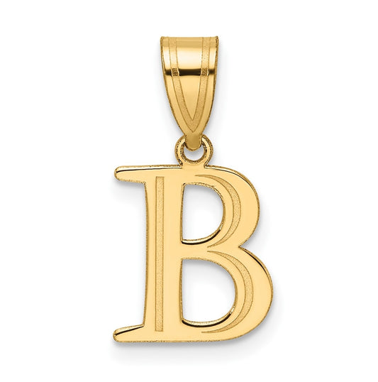 14K Yellow Gold Polished Etched Letter B Initial-Pendant
