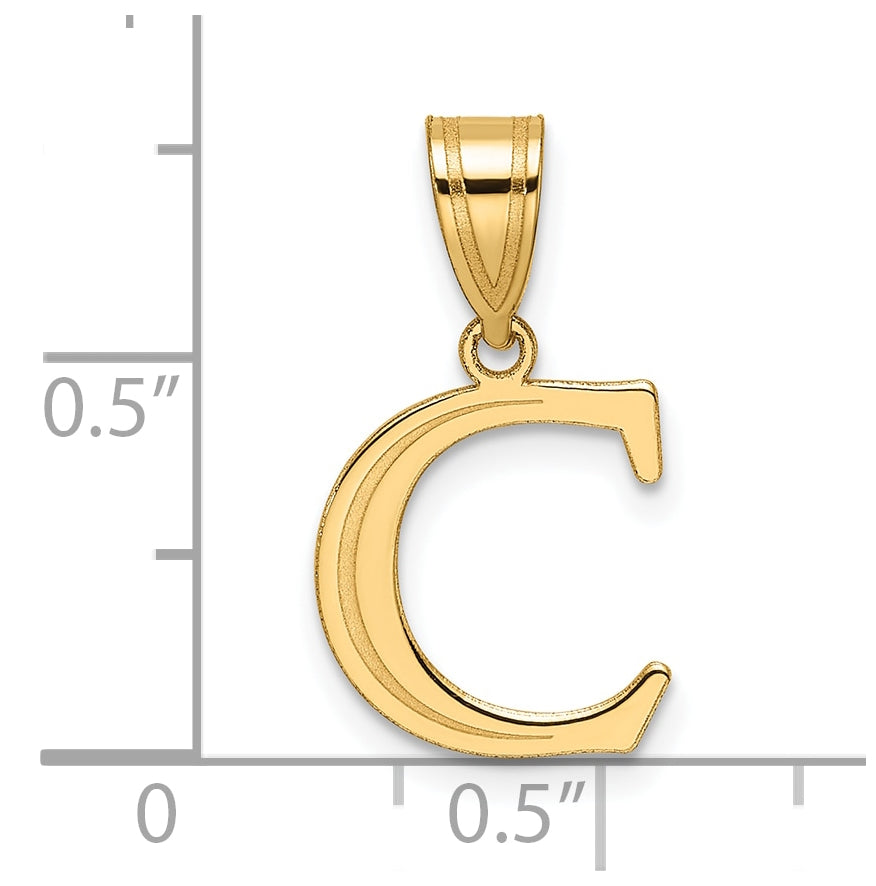 14K Yellow Gold Polished Etched Letter C Initial-Pendant