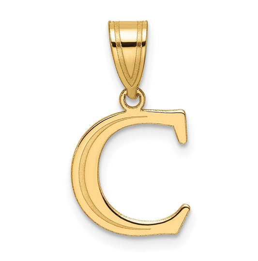 14K Yellow Gold Polished Etched Letter C Initial-Pendant