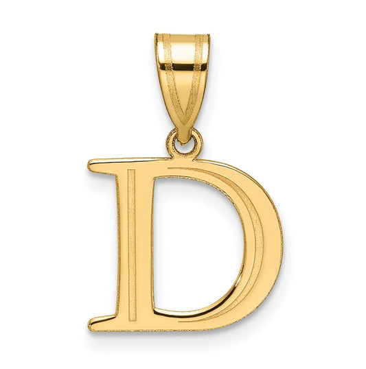 14K Yellow Gold Polished Etched Letter D Initial-Pendant