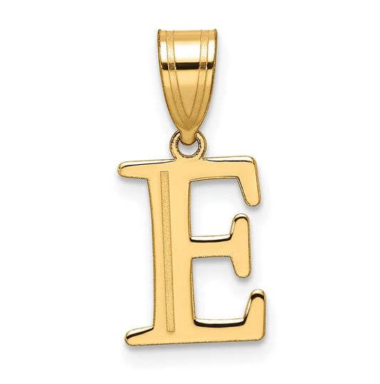 14K Yellow Gold Polished Etched Letter E Initial-Pendant