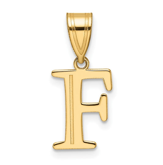 14K Yellow Gold Polished Etched Letter F Initial-Pendant