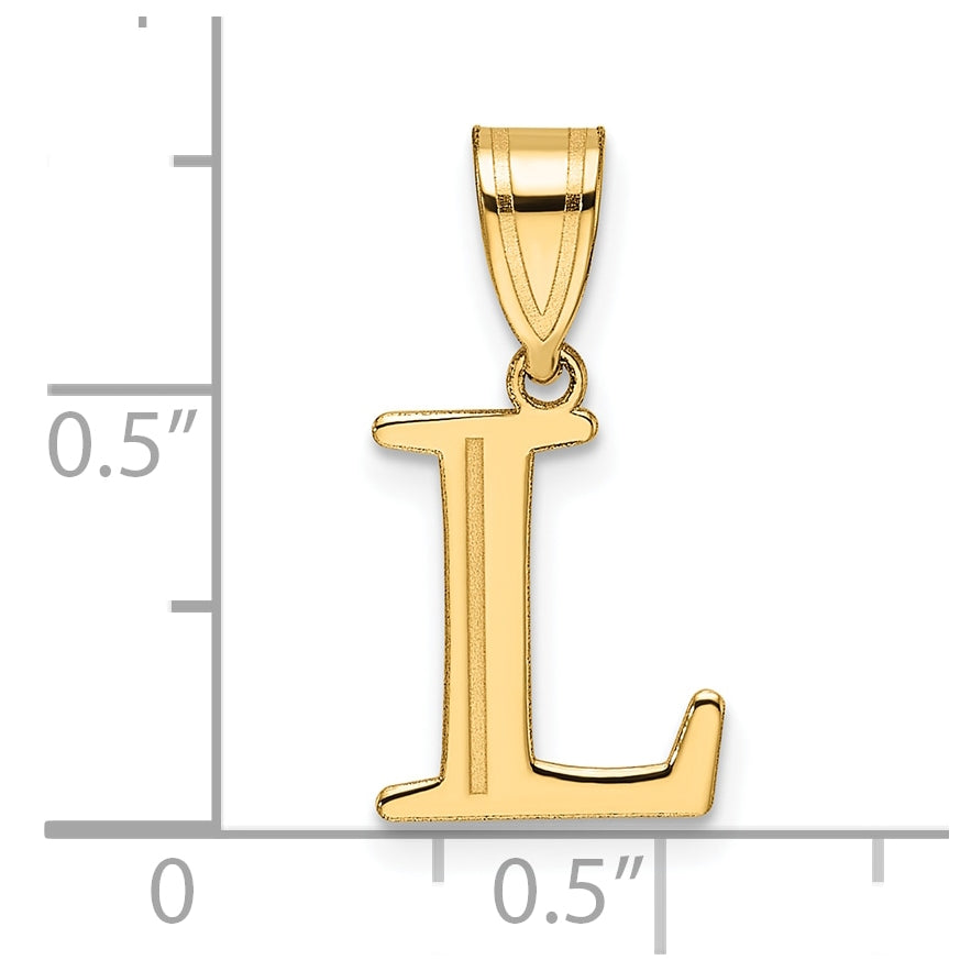 14K Yellow Gold Polished Etched Letter L Initial-Pendant