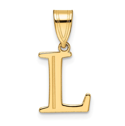 14K Yellow Gold Polished Etched Letter L Initial-Pendant
