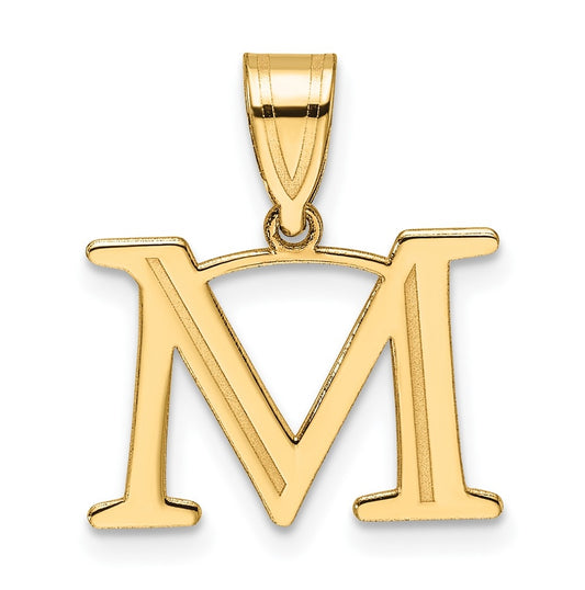 14K Yellow Gold Polished Etched Letter M Initial-Pendant