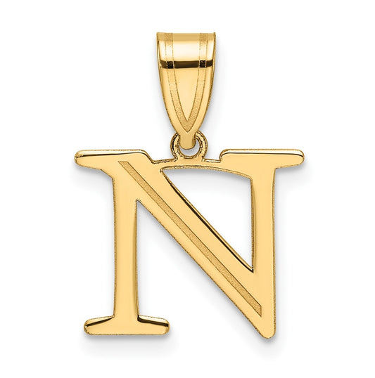 14K Yellow Gold Polished Etched Letter N Initial-Pendant