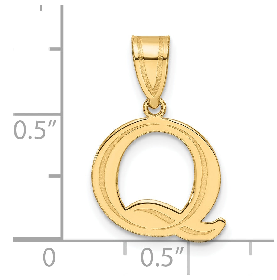 14K Yellow Gold Polished Etched Letter Q Initial-Pendant