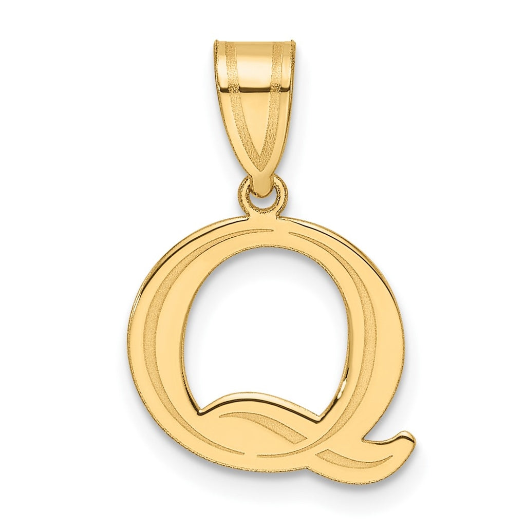 14K Yellow Gold Polished Etched Letter Q Initial-Pendant