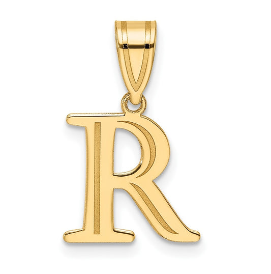 14K Yellow Gold Polished Etched Letter R Initial-Pendant