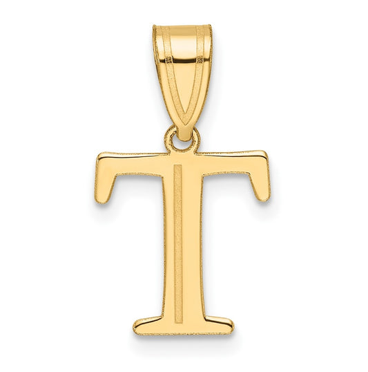 14K Yellow Gold Polished Etched Letter T Initial-Pendant
