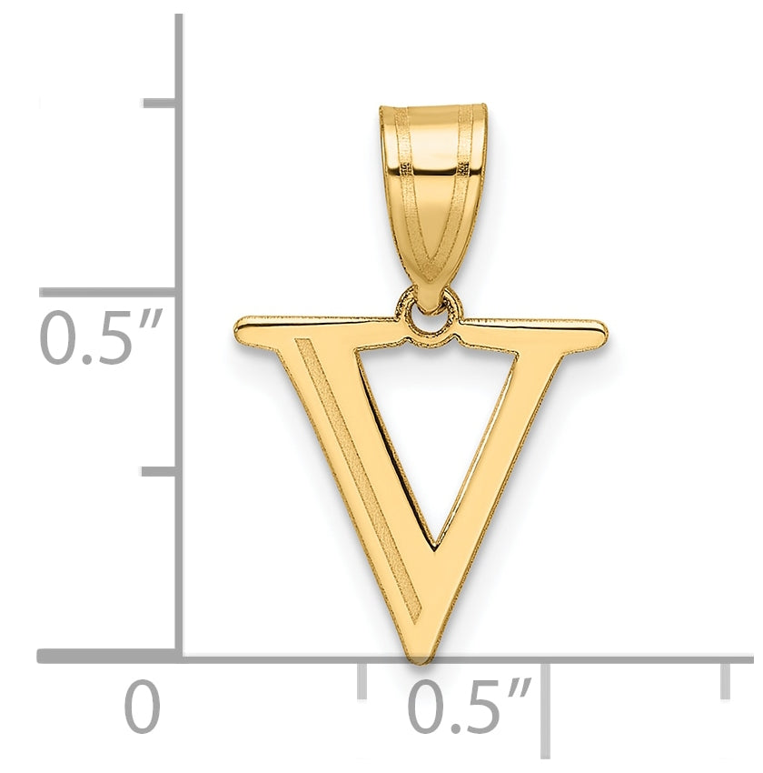 14K Yellow Gold Polished Etched Letter V Initial-Pendant