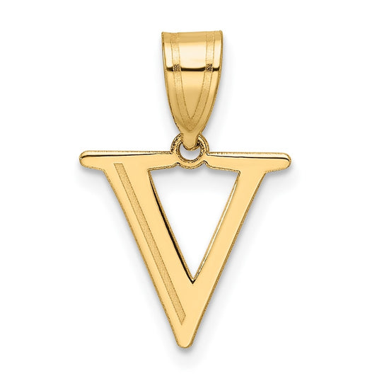14K Yellow Gold Polished Etched Letter V Initial-Pendant