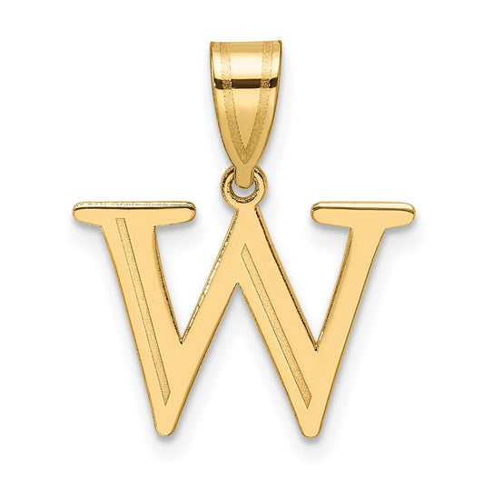 14K Yellow Gold Polished Etched Letter W Initial-Pendant