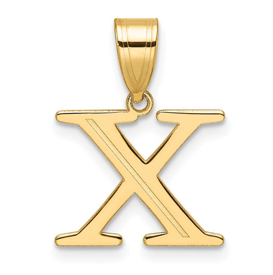 14K Yellow Gold Polished Etched Letter X Initial-Pendant