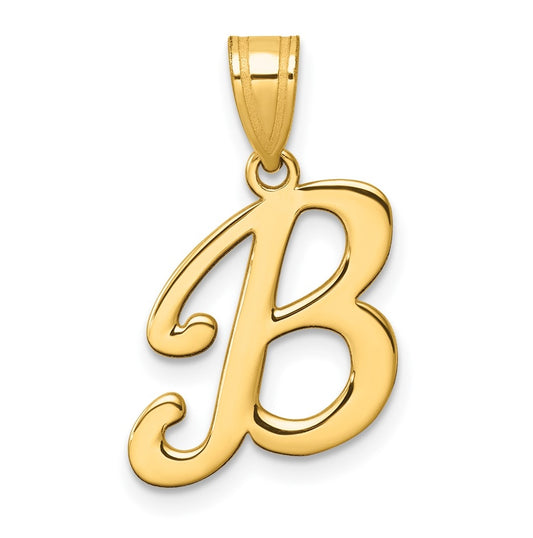 14K Yellow Gold Script Letter B Initial Pendant