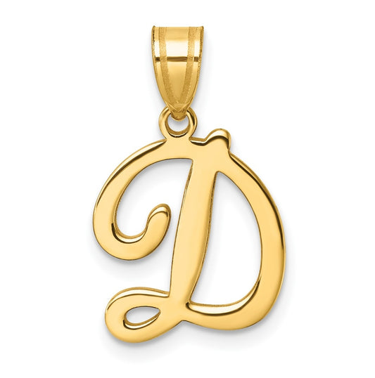 14K Yellow Gold Script Letter D Initial Pendant