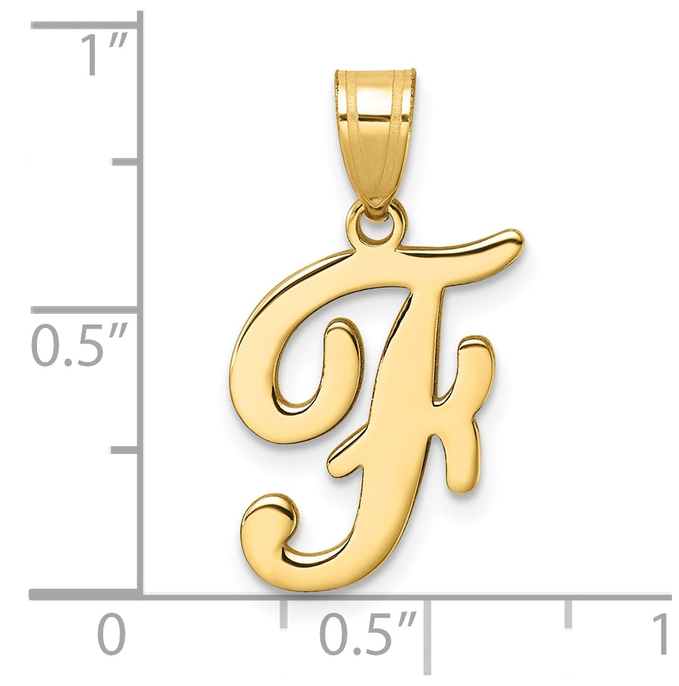 14K Yellow Gold Script Letter F Initial Pendant