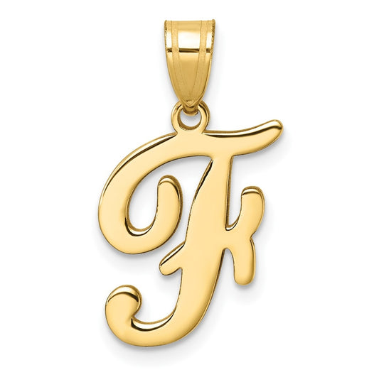 14K Yellow Gold Script Letter F Initial Pendant