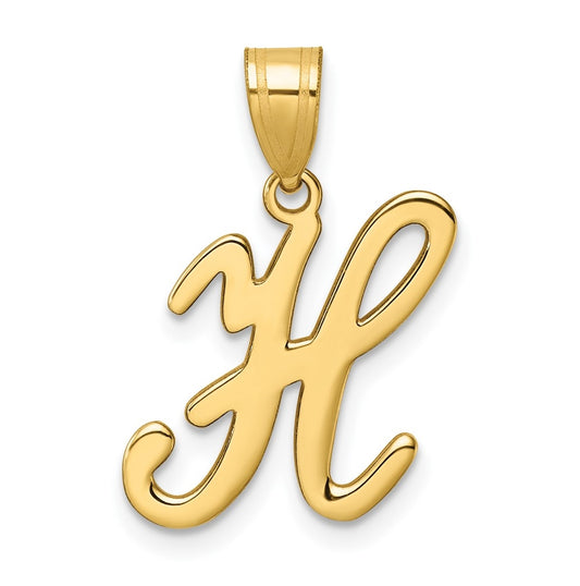 14K Yellow Gold Script Letter H Initial Pendant