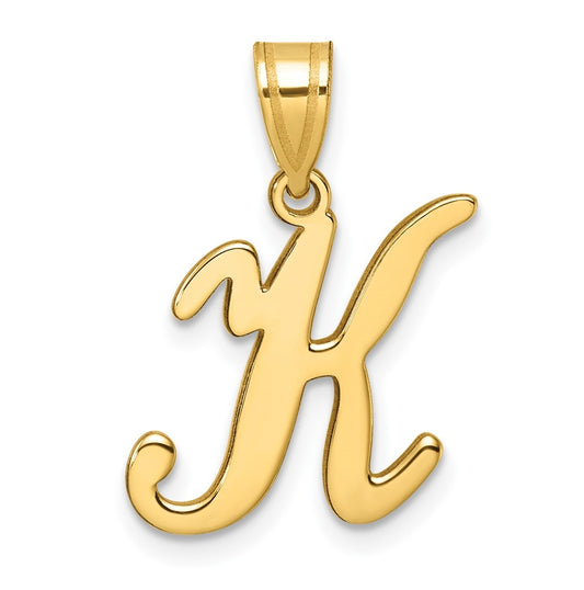 14K Yellow Gold Script Letter K Initial Pendant