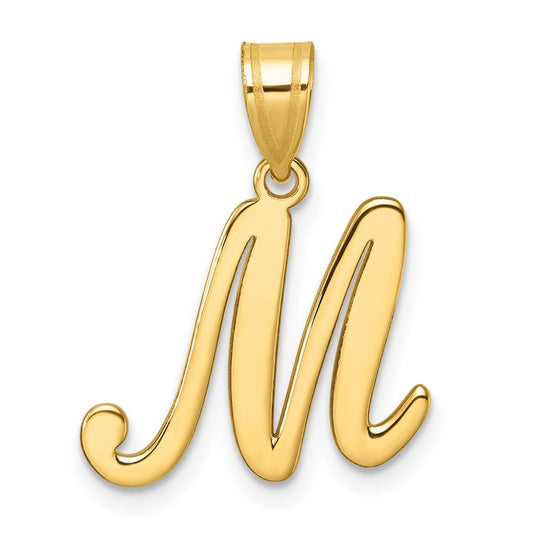 14K Yellow Gold Script Letter M Initial Pendant